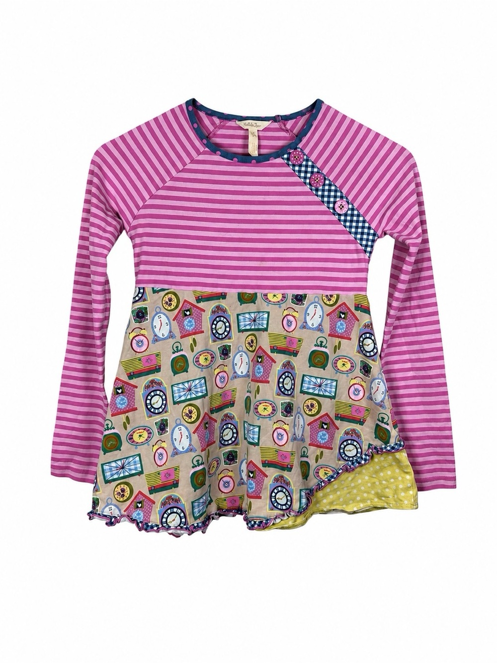 Matilda Jane Girls Top 12 Clock Stripe Pink  Tunic Long Sleeve Boho Whimsical